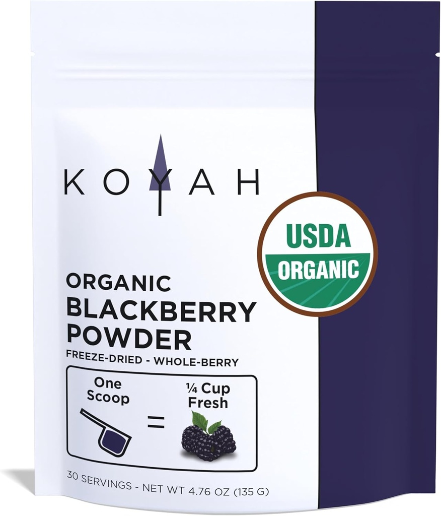 KOYAH - Organic BlackBerry Powder: 30 Servis (1 Scoop = 1 / 4 Cup Fresh): Freeze- Dry, Whole-Berry Powder, Raw