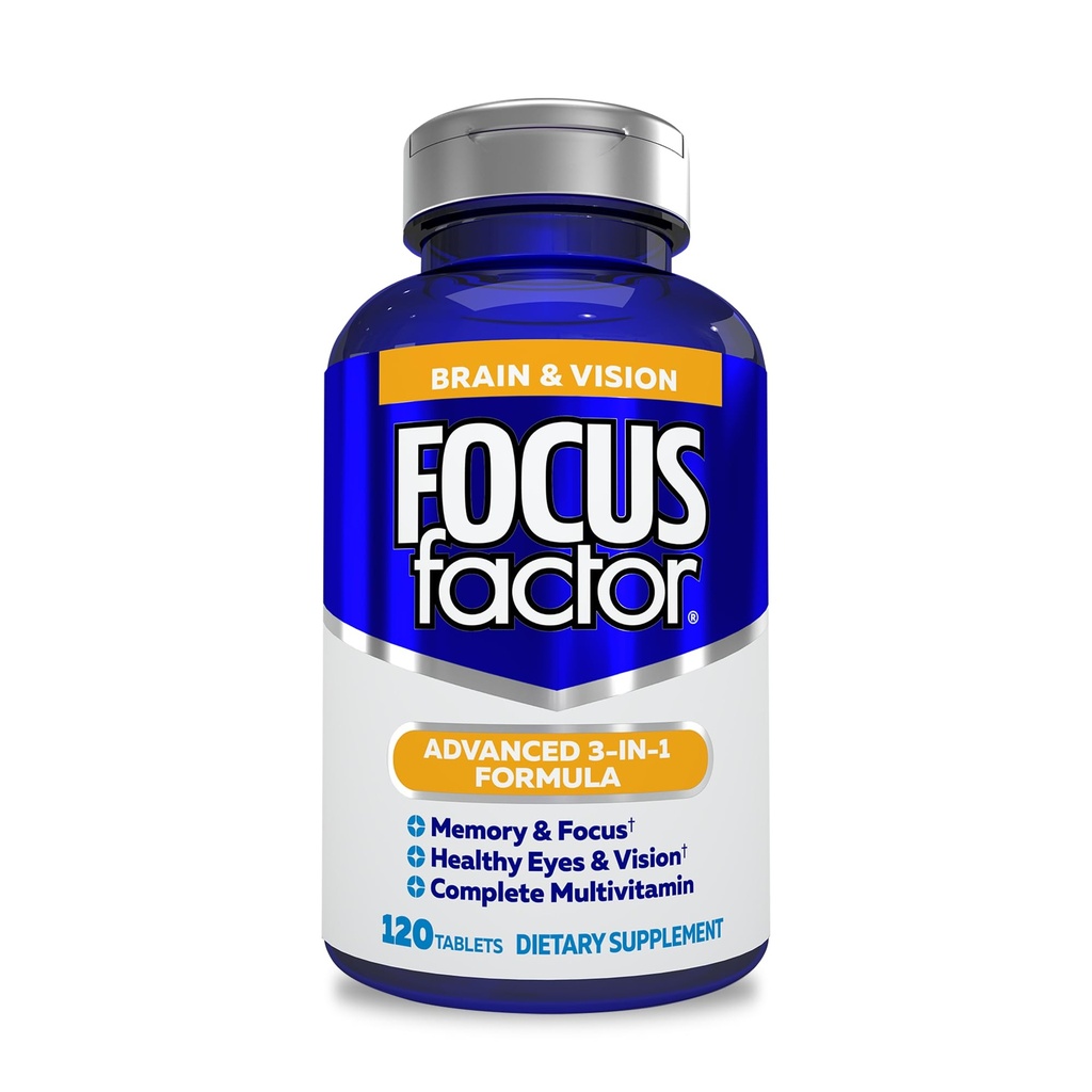 Faktor Fokus Suplemen Otak dan Penglihatan Dewasa, 120 Cacah - Vitamin Mata, Suplemen Mineral & Lengkap Multivitamin w / Lutein & Dalxanthin - Suplemen Otak untuk Fokus, Konsentrasi, Memori