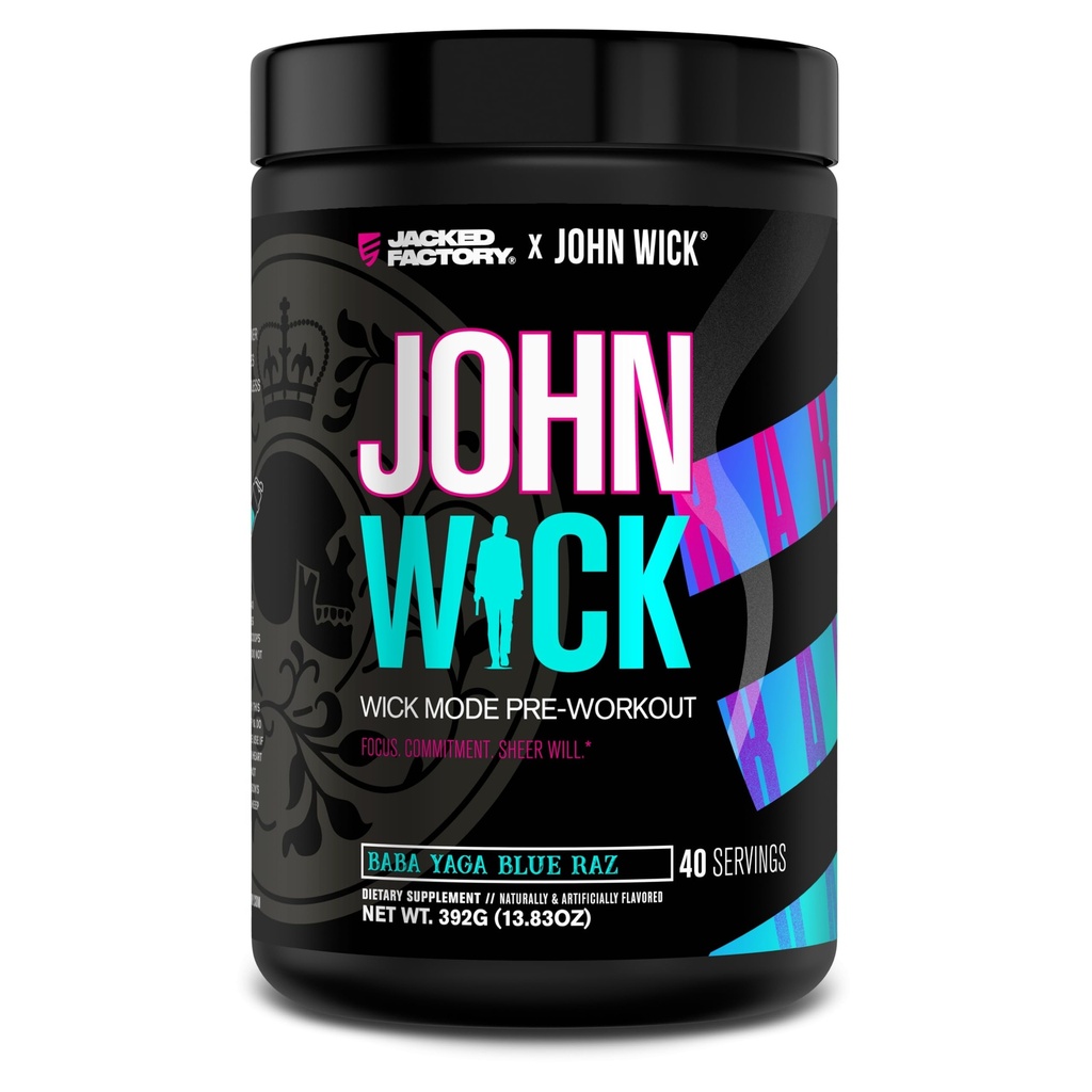 Jacked Factory X John Wick - Wick Mode Pre Workout Powder - Intense Energy, Battle- Ready Focus, Unstopment, and Sheer Will - 40 Servings, Baba Yaga Blue Raz