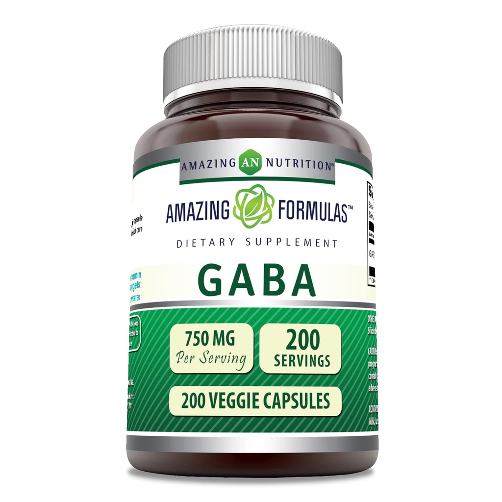 Amazing Formulas GABA 750mg Per Serving Veggie Capsules Suplemen 12.4; Non-GMO 124; Gluten Free 124; Made in USA 124; Ideal for Vegetarians (200 Count)