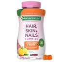Nature 's Bounty Optimal Solutions Hair, Skin and Nails Collagen Pectin Gummies, 100 mg Collagen dan 2.500 mcg Biotin Per Serving, No Stick Gummy, Tropical Citrus Flavor, 200 ct, 100 Total Pelayan