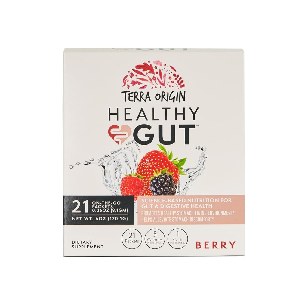 TERRA ORIGIN Heally Gut Stick Packs, L- Glutamine, Slippery Elm, Aloe Vera, Licorice Root Extract, Gut Health, Dukungan Digetives, Leaky Gut Repair, Immune Fungsi, On- TheGo, 21 Ct, Berry