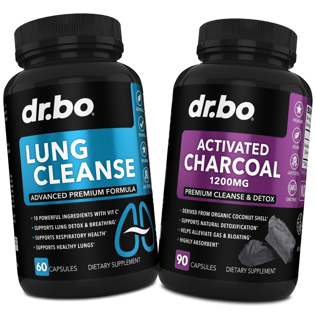 Lung Cleanse & Activated Charcoal Capsules - Suplemen Repiratory & Organic Coconut Arang Pills untuk Attenach Gas dan Dukungan Bloting - Herbal Detox untuk Lungs, Kesehatan Bronchial & Gut