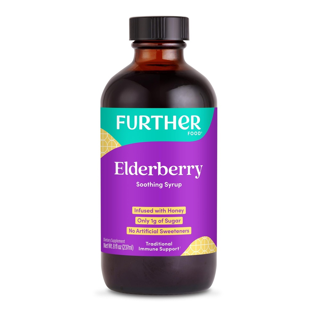 Food Elderberry Syrup untuk Dukungan Imune, Sambucus Elderberry Suplement, Dukungan Sistem Ammune Harian Herbal untuk Anak-anak dan Dewasa, Gluten Bebas (8 FIOz dari Elderberry Soothing Syrup)