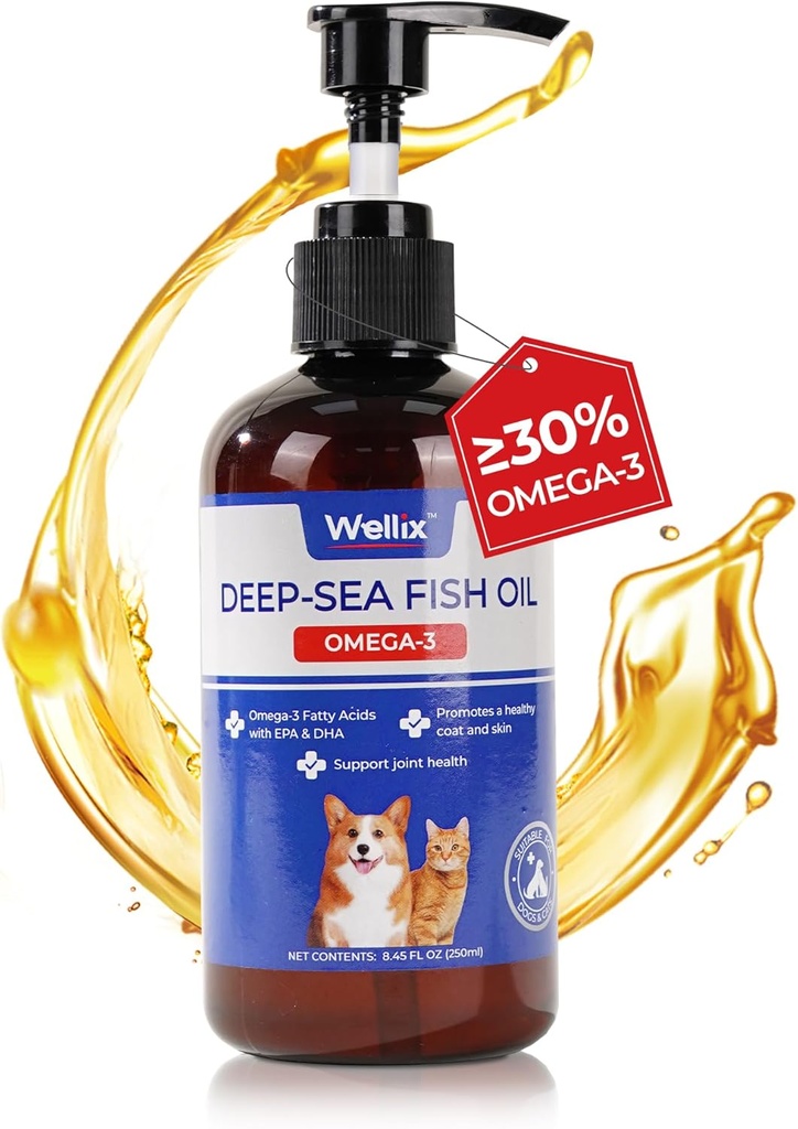 Wellix Omega 3 Fish Oil for Dogs, Better Than Salmon Oil for Dogs, Dog Fish Oil Suplement, Pet Skin and Coat Suplement, Promotes Heart, Gabungan & Immune Health, EPA & DHA