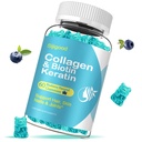 Biotin Gumi dengan Collagen, Kertin, Acid Hayalon, Vitamin untuk Skin, Rambut Pertumbuhan, Nails Wanita Pria Dewasa - 60 Blueberry Gummies Flavored