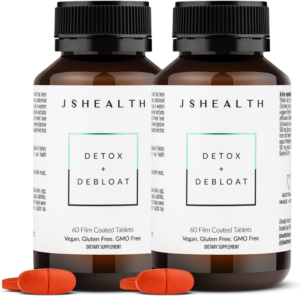 JSHealth Vitamin Detox dan Debloat Health Formula Liver 14; Liver Detox Pillls 124; Debloating Formula dengan Milk Thistle, Turmeric, Fennel 124; Liver Cleanse Suplemen (60 Tablet, Paket 2)