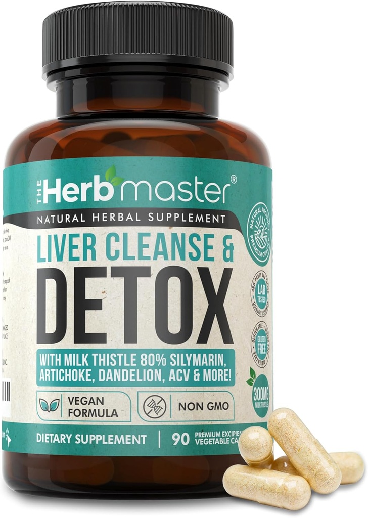 Nora Ross Herbmaster Liver Cleanse Detox & Repair - 27 in- 1 Herbal Liver Suplemen untuk Pria & Women - Suplemen Udang Milk Ekstrak, Choline, Zinc & Dandelion Root - 45 Hamba