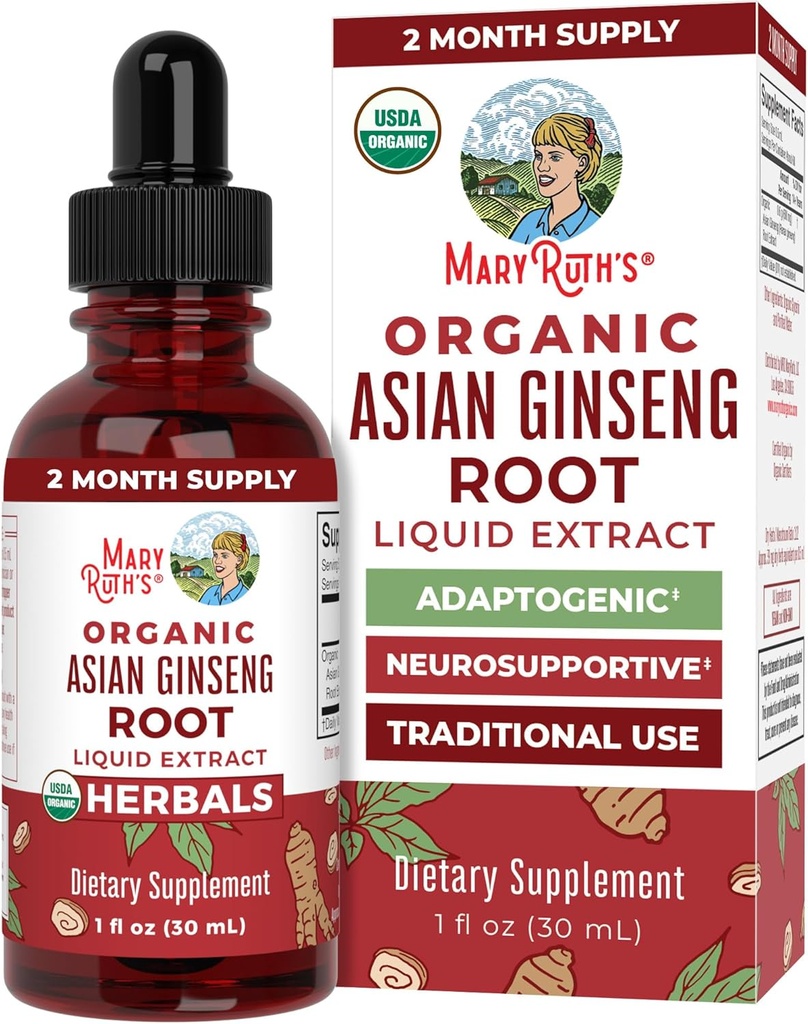 MaryRuth Organics Herbal Suplement Drop, Antioksidant, Boost Energy, Pack of 1, Ginseng Root for Vitalitas, Support Focus dan Endurance, Vegan, Non-GMO, Gluten Free, 1 Fluid Ounces