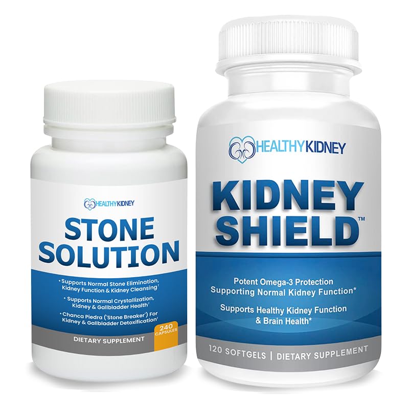 Kapsul Stone Solution - Dissolver Natural, Kidney Stone Dukung & Kidney Cleanser, 60 Servings + Ginney Shield 120 Caps Ginjal Mendukung Fungsi Normal Ginjal dan Dukungan Kesehatan Ginjal