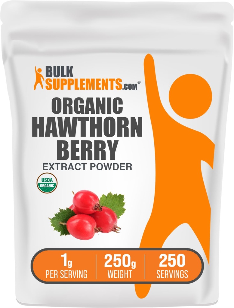BulkSuplements.com Organic Hawthorn Berry Extract Powder - Hawthorn Berry Suplement - Herbal & Gluten Free, 1g per Serving, 250g (8.8 oz) (Paket 1)