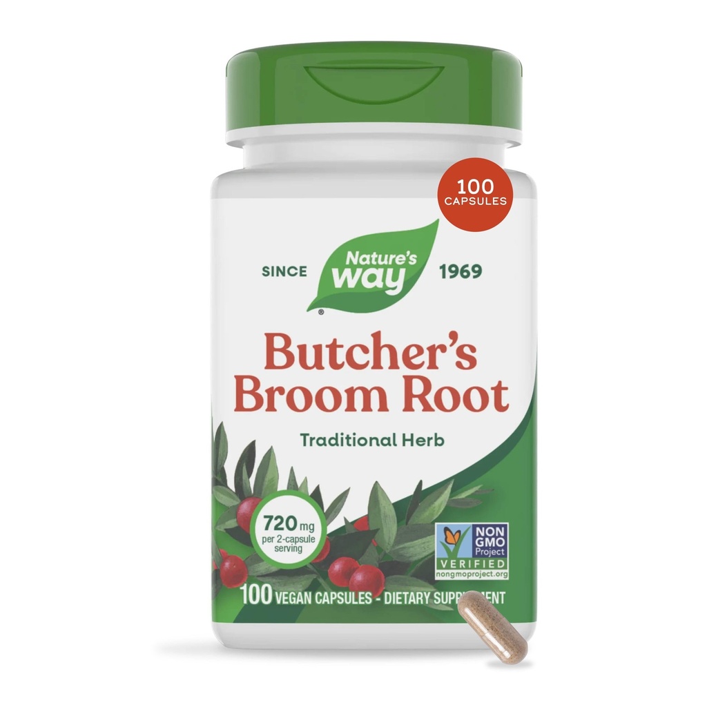 Nature's Way Butcher's Broom Root Capsules, 720 mg per Serving, 100 ct