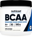 Nutricost BCAA Powder (Tak beraroma, 30 pelayan) - Vegetarian, Non- GMO, Gluten Free, Optimal 2: 1: 1 Rasio