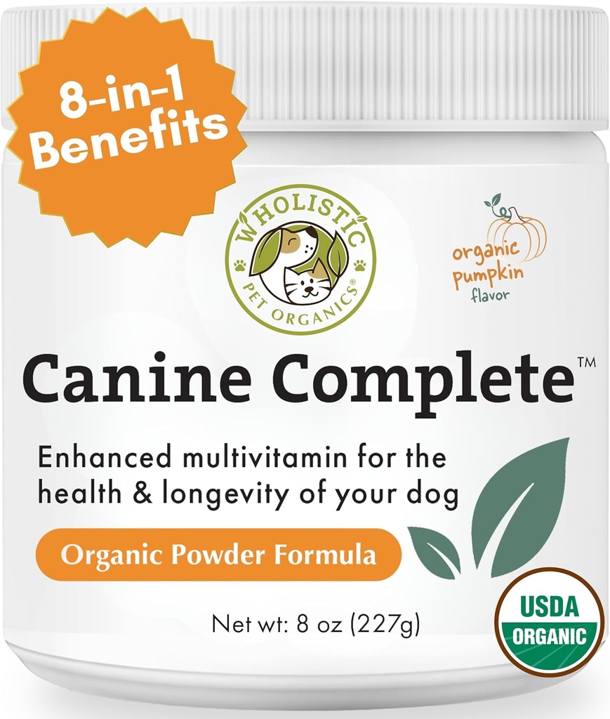 Wolistic Pet Organics Canine Complete - Dog Multivitamin Powder - 8 Oz - Daily Dog Vitamin and Suplemen untuk Homemade Food - Sistem Imune, Skin, Coat & Overall Health - Kecil dan Large Breed