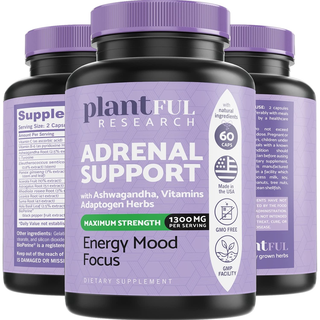 Dukungan Adrenal & Manajer Cortisol Tambahan Adaptogens Kemurnian Tinggi Abita, Ekstrak Ashwagandha, Capsules Rhodiola Rosa untuk Natural Energy, Fatigue, Mood Boost Non GMO