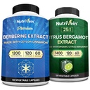 Nutrivena Premium Berberine 1200mg & Citrus Bergamot Extract 1400mg Bundle - Ceylon Cinnamon & 25: 1 Bergamia Extract - Wight Management & Imune Support Plus Heart Health - 120 Capsules Each