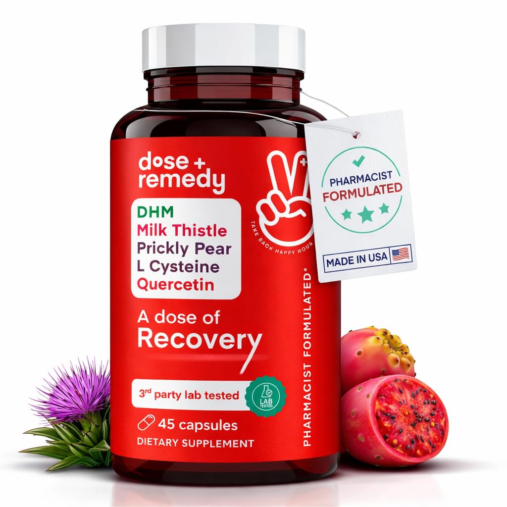 Dosis Pemulihan 124; Liver Detox 124; Dibuat di USA 124; USDA 124; Dukungan Hidration untuk Better Morning Recovery Asia Flush 124; Dihyromyricetin DHM, Quercetin, Vitamin B, Milk Thistle, Prickly Pear, Afterly 124; (45 Pil)