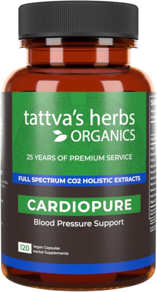 Herbs Cardiopure Herbal Ayurvedic Suplement, Ashwagandha, Raudolia, & Arjuna Full Spectrum Co2 Ekstraksi, Veggie Capsules, 120 Count