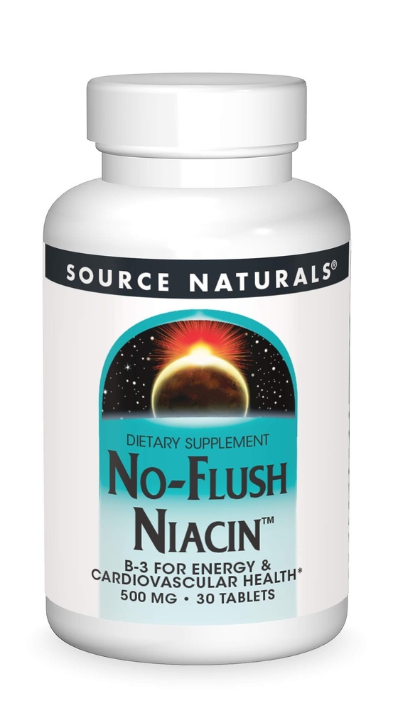 Sumber No- Flush Niasin, B-3 untuk Kesehatan Energi & Cardiovaskular * 500 mg - 30 Tablet