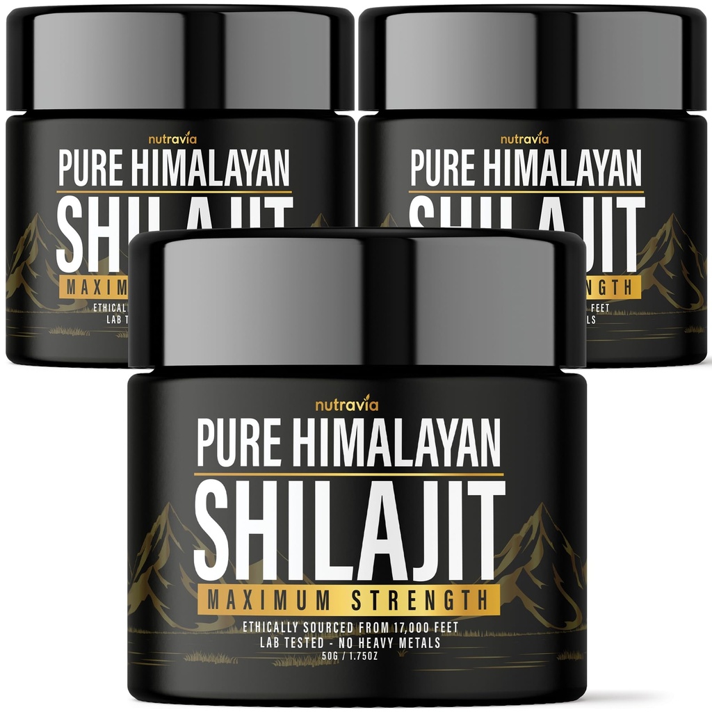 (3 Pack) Shilajit Pure Himalaya Organik Resin - Natural Authentic Lab Testing Formula untuk Pria, Perempuan - Tidak ada Logat Berat - 600mg Max Kekuatan dengan 85 + Trace Minect Golden Grade Shilajit Suplemen