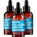 PrimeMD 4-in 1 Liquid Biotin Collagen Keratin Saw Palmetto Drops (3 Pack) Bundle - 25000mcg Hair Nails dan Skin Vitamin untuk Perempuan & Pria - 2 Fl Oz Masing-masing, Watermelon Flavor, Gluten- Bebas, Non-GMO