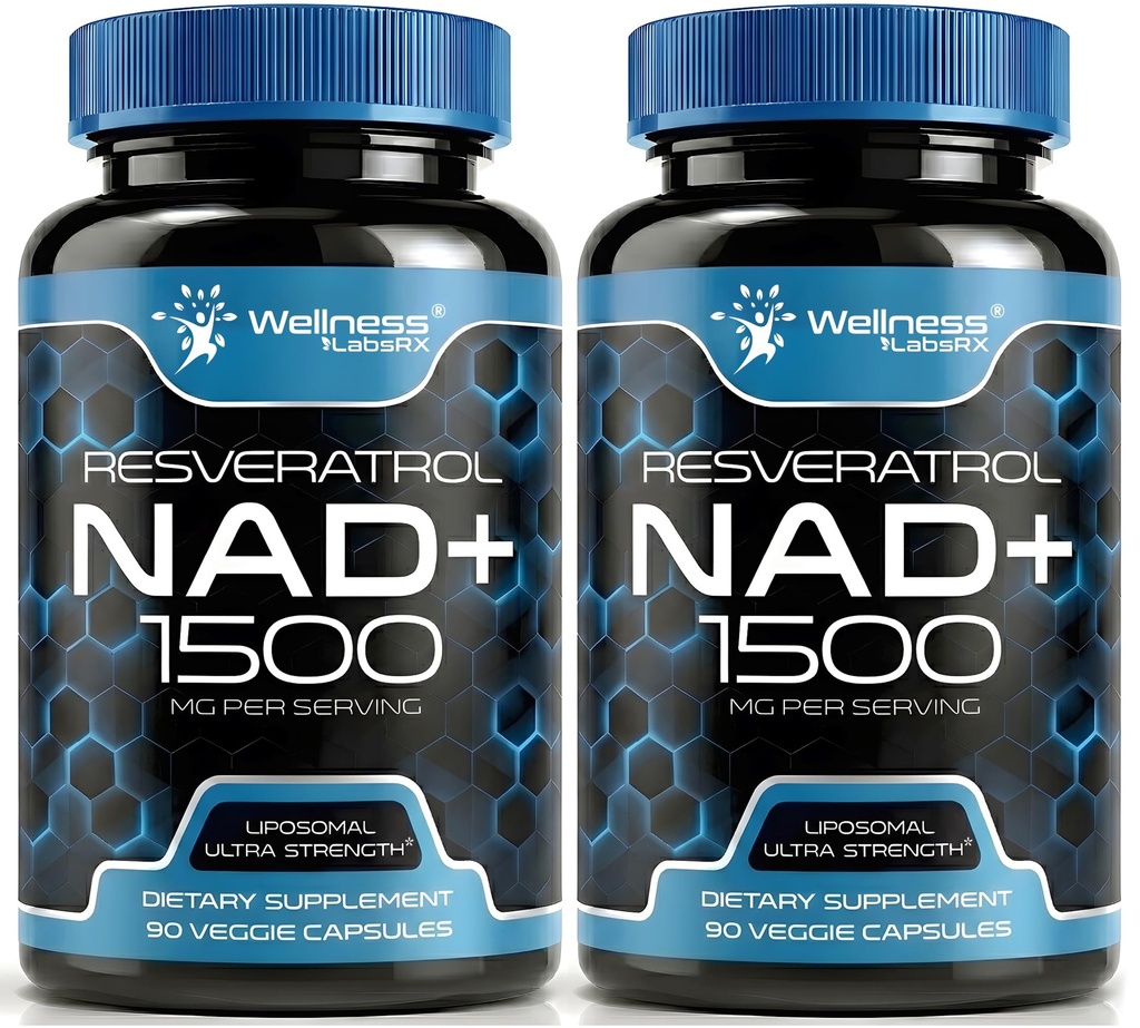 WELLNESS LABSRX NAD Suplemen, 1500 mg - Lipomal NAD + Tambahan dengan Resveratrol, NAD Plus Boosting - Dukung Kesehatan Sel, Penuaan Stamina & Kesehatan - Kapsul Kekuatan Ultra, AS Dibuat - 2 Pack