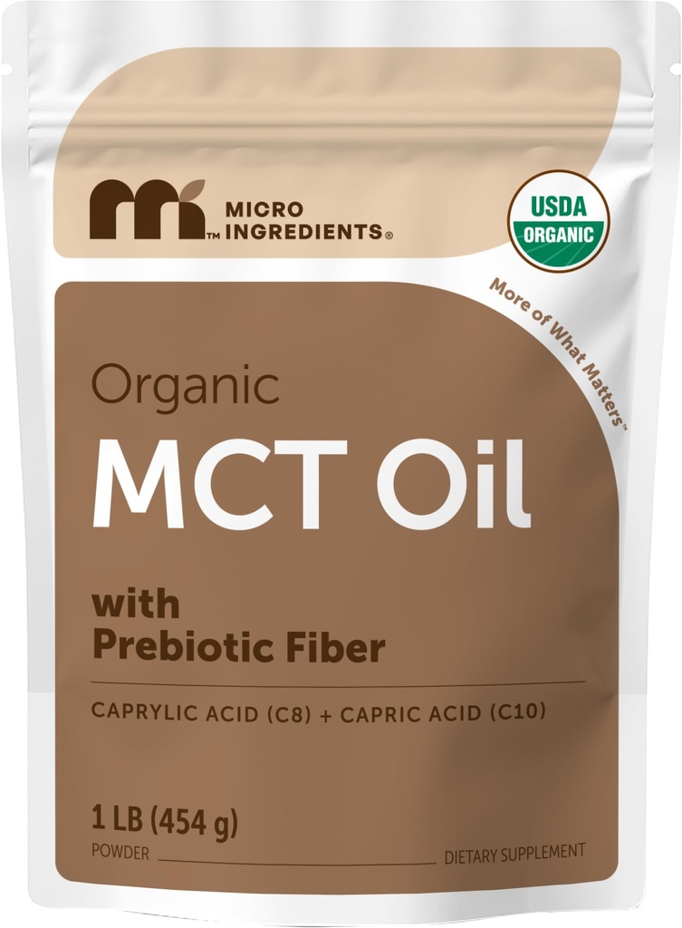 Bubuk minyak MCT organik dengan Prebiotik Fiber, 1 Pound (16 Ounce), Fast Fuel for Body and Brain, C8 MCT Oil untuk Coffee Creamer, No GMO, Keto Diet, Vegan