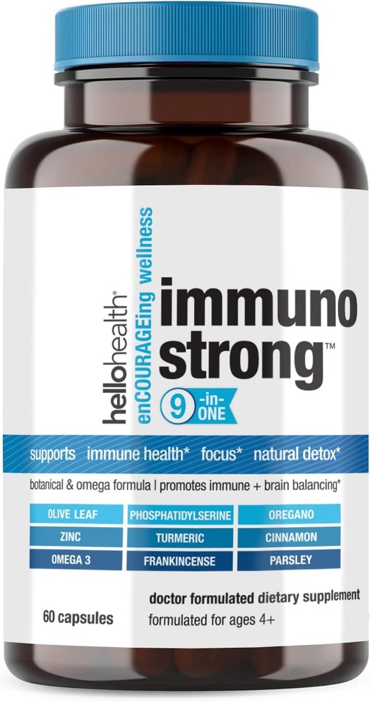 Tambahan Dukungan Immunostrong harian 10-1 Vitamin Kebal dengan Ammune Booster Oregano, Olive Leaf, Soothing Antioksidant Omega 3, Curcumin Turmeric & Zinc Vitamin untuk Dewasa & Anak-anak & 60