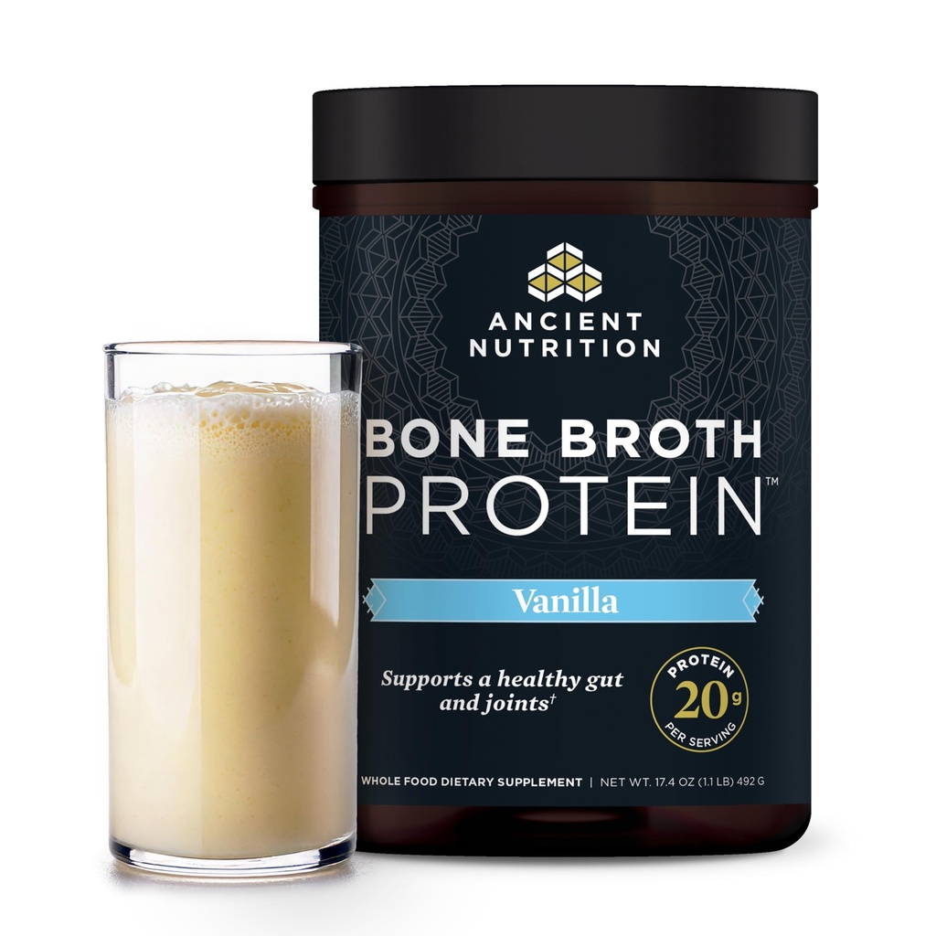 Kubah Nuklir Kuno, Cage Free, Powder Protein Bone Broth, 20g Protein, Collagen Peptides Hydrolyzed, Keto & Paleo Friendly, Supports Joint, Gut Health, Vanilla 20