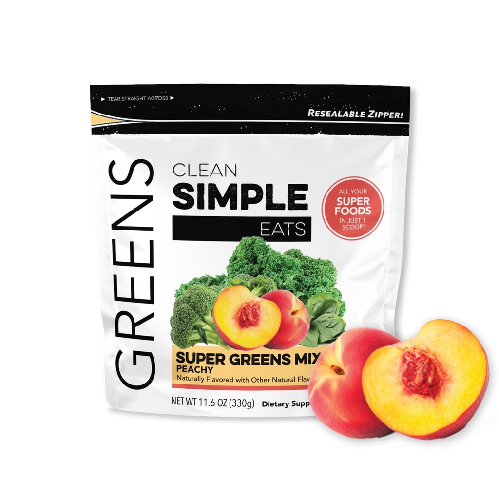 Bersihkan Bubuk Super Hijau Sederhana, Bubuk Alami Flavored Greens dengan Chlorella, Spirulina, Superfoods & Prebiotic Fiber, Tanpa Ingrediens Articial, Gluten Free, Peachy Greens Flavor, 30 Srvgs