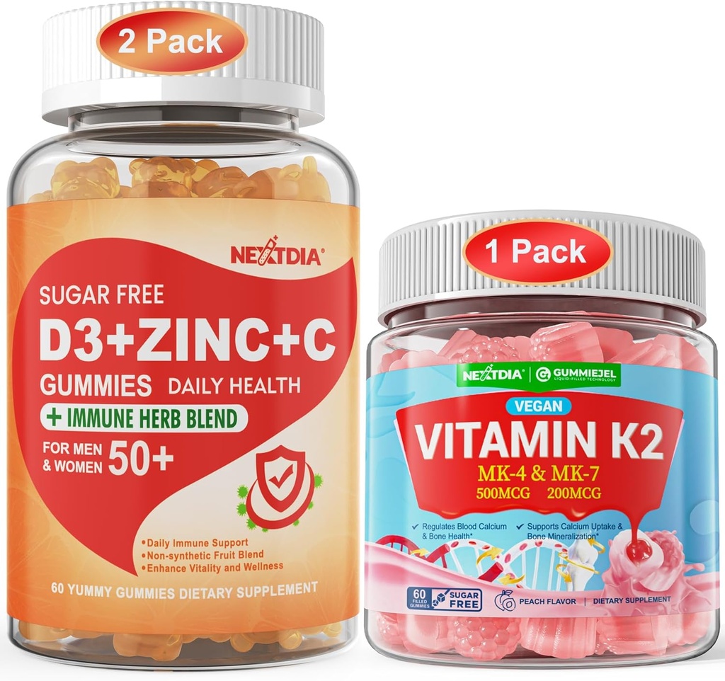 Bundle: Vitamin C + D3 + Zinc Gummies untuk Dewasa 50 + & Vitamin K2 Gummies