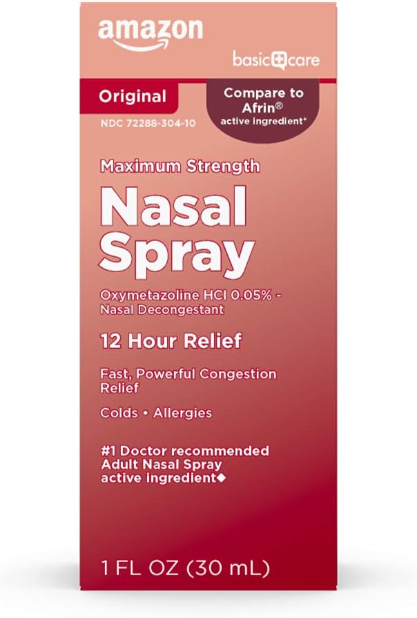 Basic Care Maximum Power 12 Hour Nasal Spray, Oxymeozoline HCI Solution, Relief Kontraffic, Cold and Allergy Medicine, Decongestant, 1 fl oz (Paket 1)