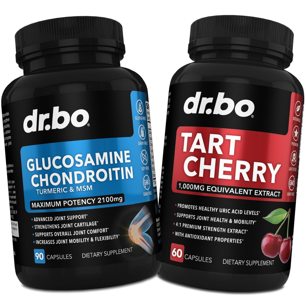 Glucosamin Chondroitin MSM Turmeric & Tat Cherry - Joint Health Supplement Bone & Joints, Purge Uric Acid Cleanse Flush Antioksidant Pills - Joint Duck & Tart Cherry Extract Capsules