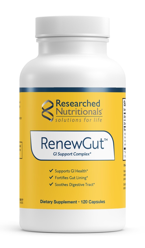Riset Nutritional RenewGut - GI Complex untuk mendukung Gut Lining, Histamine Levels & Digetical Health - Collagen Peptides, Zinc Carnosine, DGL & N Acetyl Glucotamine (120 Capsules)