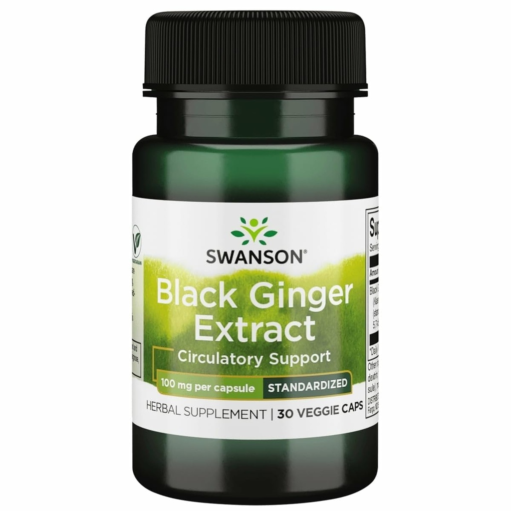 Swanson Black Ginger Extract - Promotes Sehat Blood Circulation and Fisik Vigor - May Aid Heart Health, Muscle Tissures, dan Wellsing - (30 Veggie Capsules, 100 mg) 1 Pack
