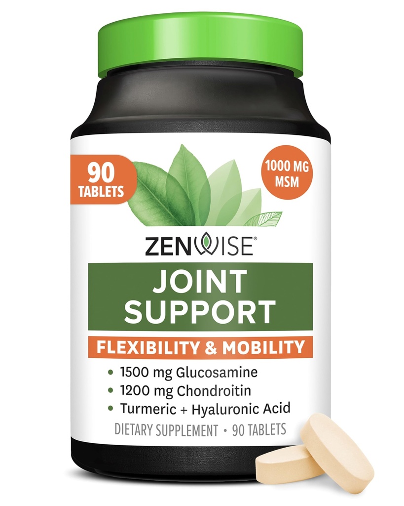 Suplemen Dukungan Gabungan Kesehatan Zenwise dengan Glucosamin Chondroitin MSM, Curcumin & Sulfate - Kesehatan Gabungan bagi Perempuan & Pria - Mobility & Flexibility Dukungan untuk Knee, Kartilage & Bone - 90 Cacah