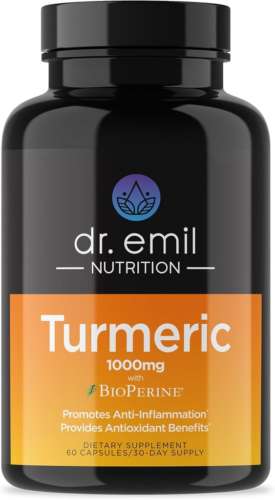 DR. EMIL NUTRITISI Turmeric Curcumin dengan Suplemen Pepper Hitam - Turmeric Capsules dengan BioPerine untuk Absorpsi Mudah - 1000mg Turmeric Supplemen, 60 Capsules