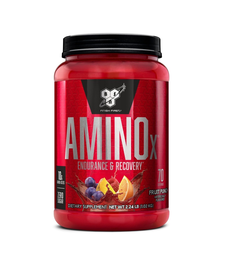 BSN Amino X Muscle Recovery & Endurance Powder with BCAAs, 10 grams of Acids Amino, Keto Friendto, Caffeine Free, Dukungan Endurance, Zero Sugar, Fruit Punch, 70 porsi (Packaging May Vary)