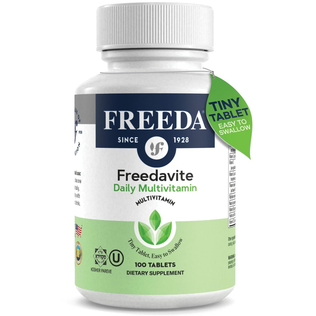 Freedavite Tiny Tablet - Moderate Multivitamin for Men and Women - Vitamin A, C, D, E, B1, B2, B6, B12, Biotin, Calcium, Zinc, Iron, Magnesium, Mangese, Copper, Selenium, Iodin - 100 Count