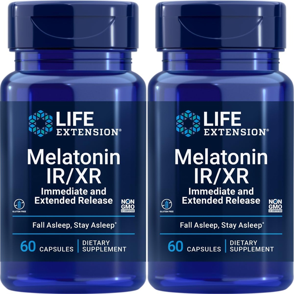 Ekstensi Hidup Melonalin IR / XR, 1.5 mg, selanjut- dan Extended- Lepaskan Formula untuk Optimal Sleep Dukungan, circadian sehat, Cellular Pertahanan, Gluten- Free, Non-GMO, 2 X 60 Capsules