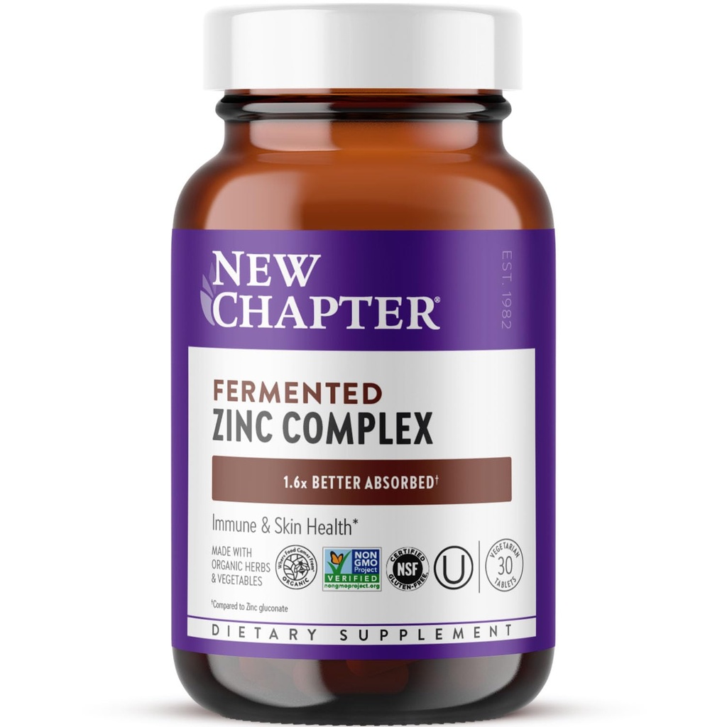 Suplemen Bab Zinc Baru, Kompleks Fermentasi Zinc, One Daily for Immune Support + Skin Health, Mineral- Balancing Formula Rich di Copper, Mudah untuk Swallow & Digest, 30 Count (1 Bulan Supply)