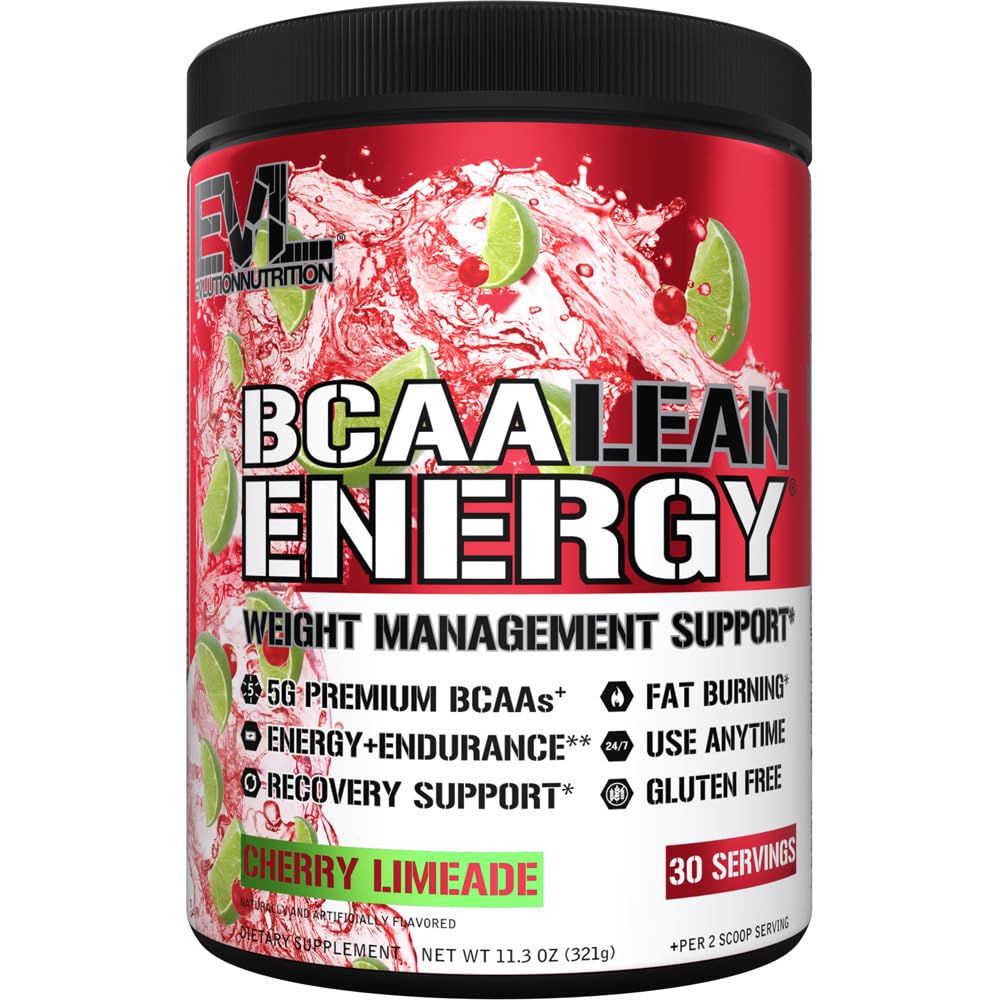 EVL BCAA Lean Energy Powder - Pra Workout Green Tea Burner Dukungan dengan BCAAs Acids dan Clean Energizer - Post Workout Recovery untuk Lean Muscle Recovery - Cherry Limeade