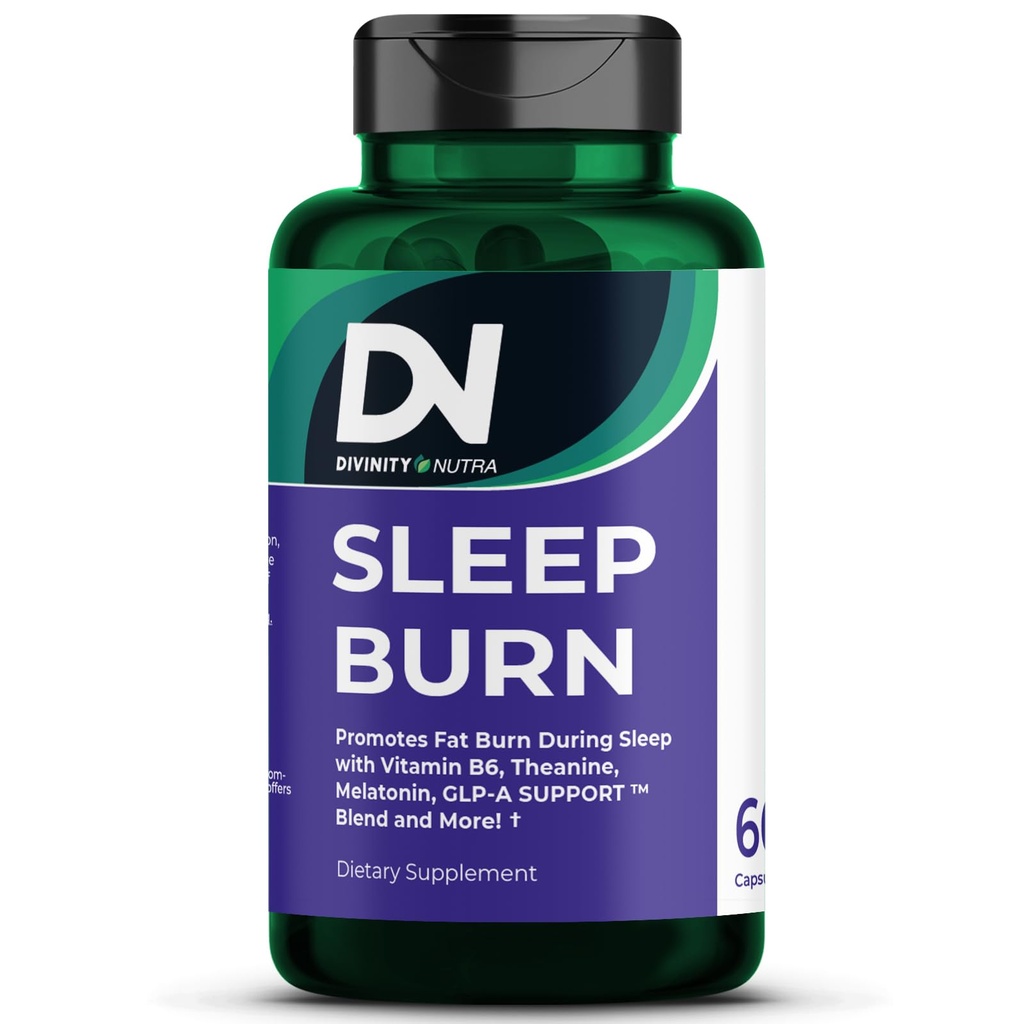 Sleep Burn Night Time Fat Burner, Night Shred Fat Burner and Natural Sleep Support for Men and Women, Metabolism Booster with Vitamin B6, L- Theanine Melonalin Astragallus Ceylon Cinbarn 60ct