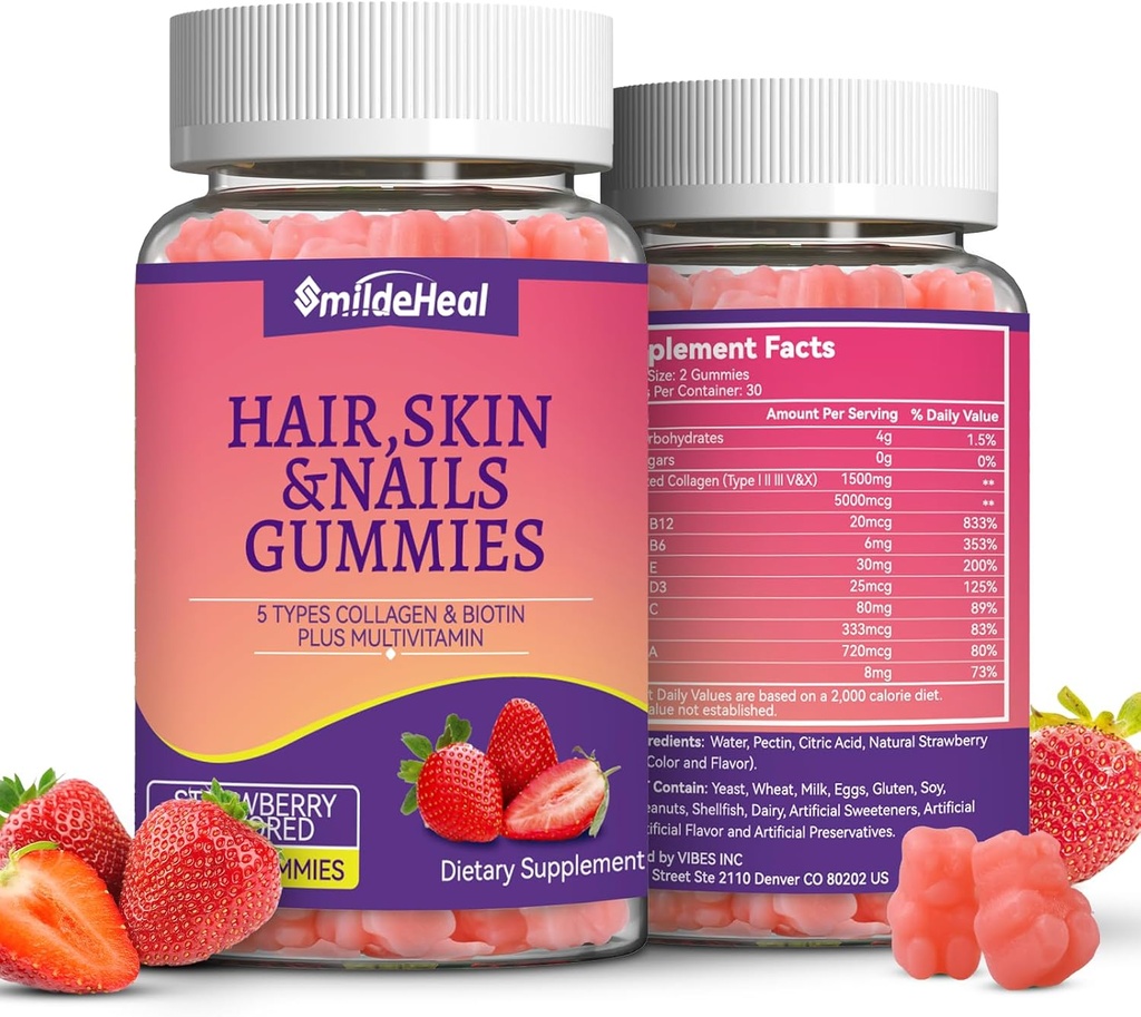 2 Pack Hair Skin dan Nails Gummies dengan Biotin Collagen Vitamin untuk Perempuan - Dukung Rambut Sehat, Skin & Nails - 120 Cacah