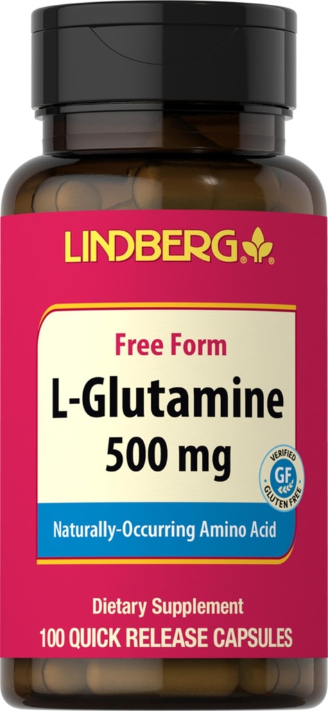 Lindberg L Glutamine Capsules for Women and Men 124; 500mg 124; 100 Pill 12.4; Free Form Supplemen: Non-GMO, Gluten Free