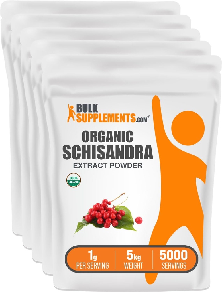 BulkSuplements.com Organic Schisandra Extract Powder - Schisandra Suplemen, dari Schisandra berry - Herbal Suplemen, Gluten Free - 1000mg per Serving, 5kg (11 lbs) (Paket 5)