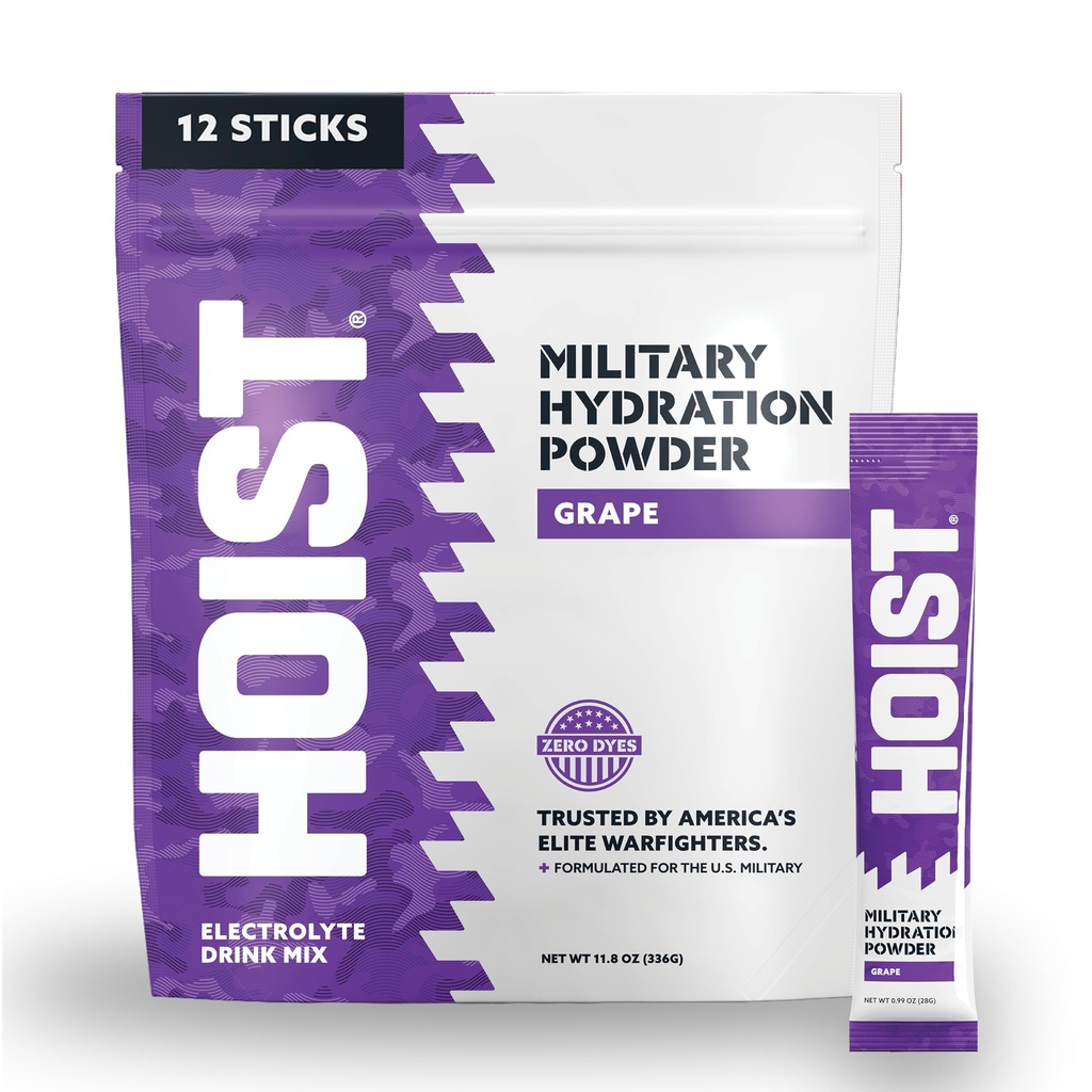HOIST Electrolite Drink Mix Powder Sticks - Rapid Rehydration, Military Hydration Formula - Grape (12 Single - Serve Packs)