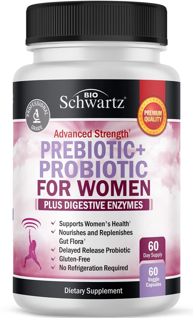 Presesi dan Propotik untuk Perempuan - dengan Black Cohosh dan Red Clover untuk Gut, Vaginal dan Imune Kesehatan Dukungan, Whole Food Digetical Enzymes Kapsul, Lacleillus Probiotic Suplemen, 60 Count