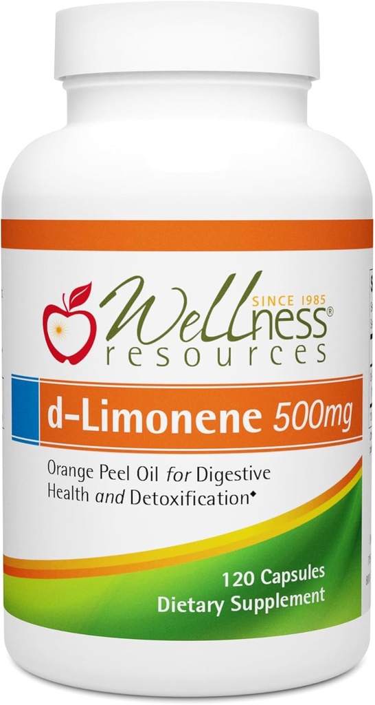 Wellness Resources High Potency d- Limonene Capsules 500mg, 120 Capsules - Orange Peel Extract for Digetical Health, Heartburn, Acid Reflux, Detoxification