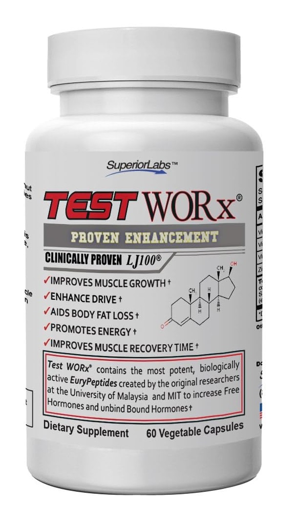 Uji Lab Superior Worx Natural Testosterone Booster Suplemen dengan Clinically Proven LJ100 dan 8 lainnya Kuat Ingredients - Diperhatikan Meningkatkan Energi, Stamina, Pemulihan, Tidur dan Mood